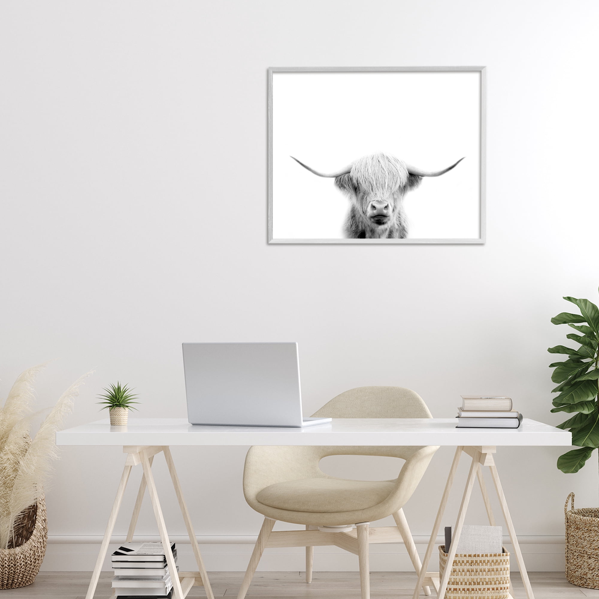 Stupell Industries Scottish Cow Portrait White Framed Giclee Art, design by Leah Straatsma