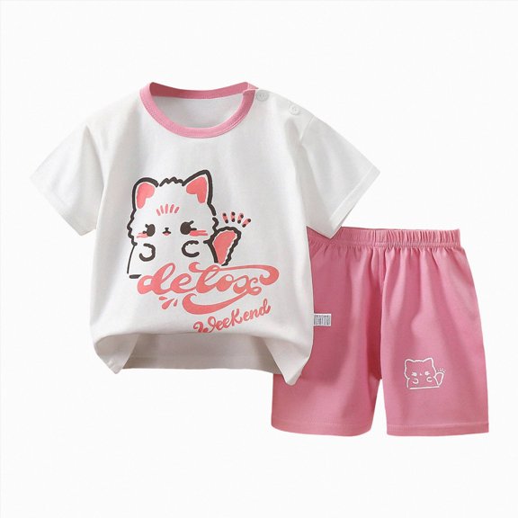 Xudanell Unisex Pajamas, Short Sleeve Tee Shorts 2-Piece PJ Set, Organic Cotton Size 5-6 Years