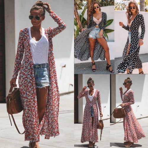 New Women Sheer Floral Kimono Long Tops 