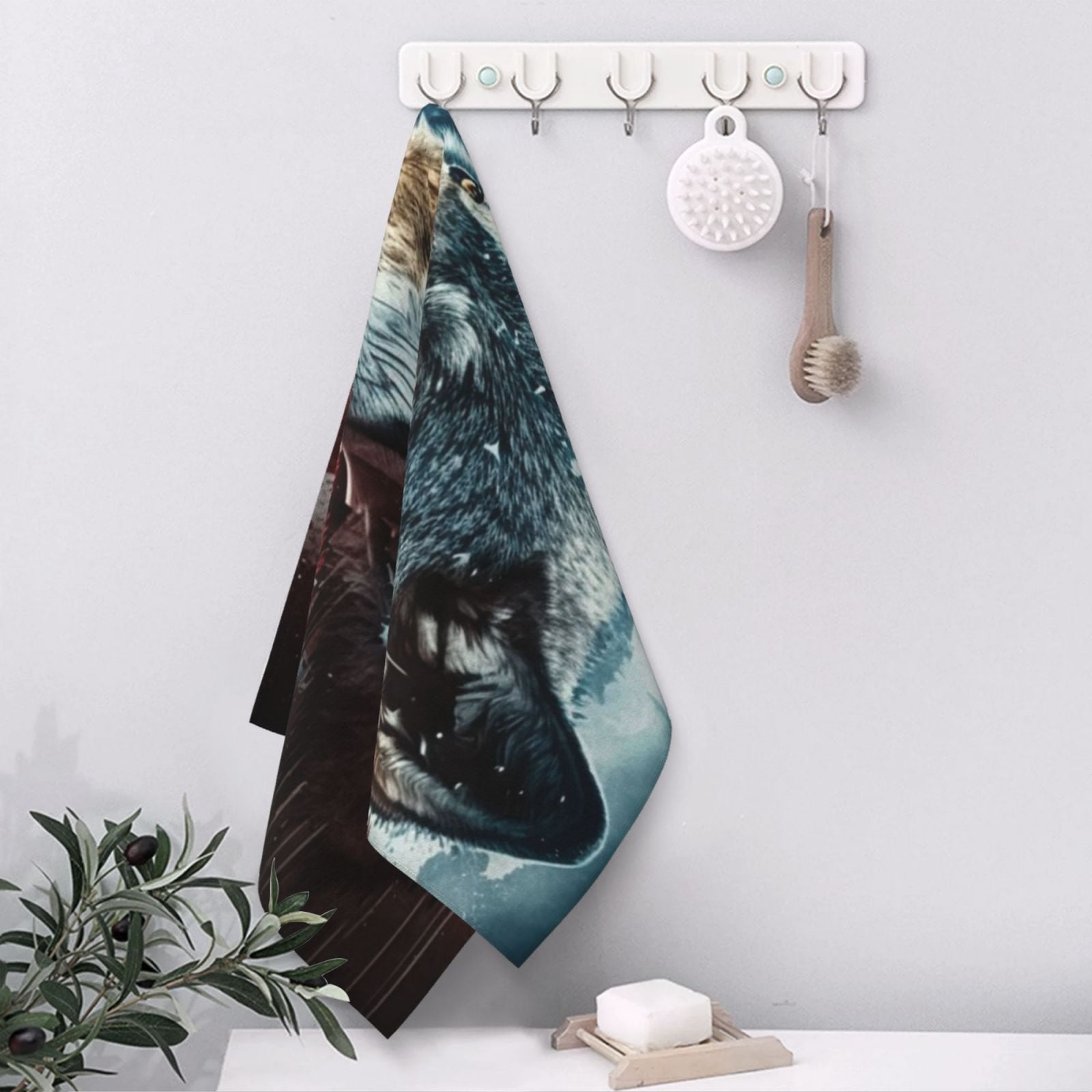 American Flag Wolf Art USA 27.5" x 16" Ultra Soft Hand Towel, Face Wash Cloth for Bathroom, Gym, Travel, Pool