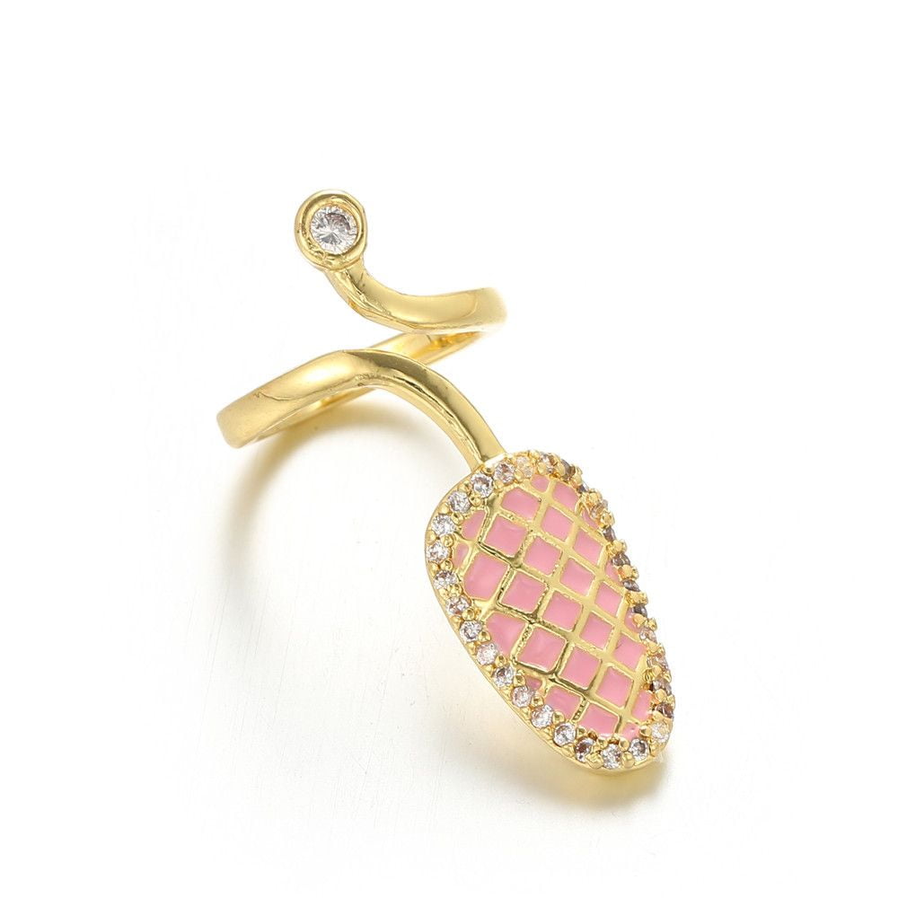 Party Simple Design Zircon Gold Color Fingernail Protective Nail Ring