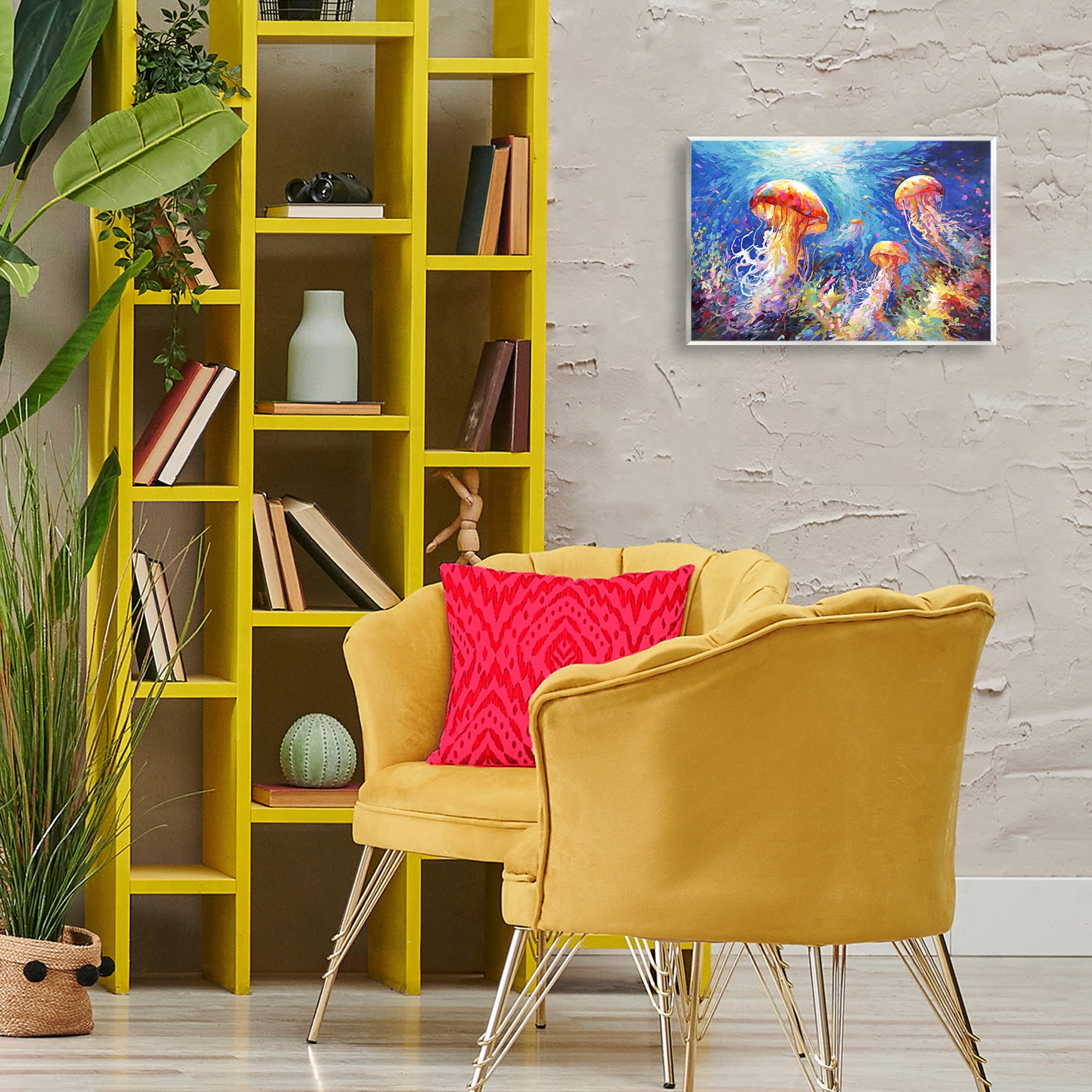 Stupell Industries Jellyfish Serenade Underwater Animals & Insects Painting Unframed Art Print Wall Art, 15 x 10