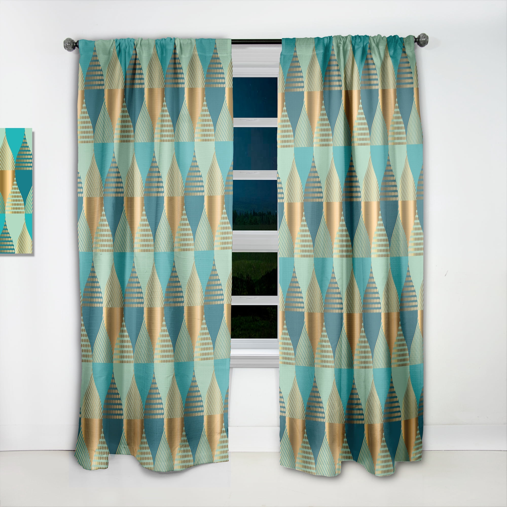 Designart 'Luxury Retro Pattern Drops II' Mid-Century Modern Curtain Panel