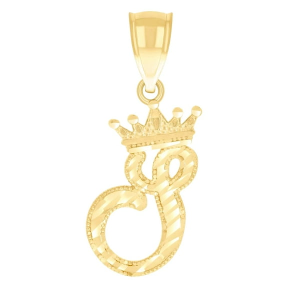 10k Yellow Gold Unisex Crown S Alphabet Letter Name Personalized Monogram Initial Charm Pendant Necklace 27.7x10mm Wide