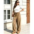 thumbnail image 2 of TOMVIGX Barrel Sweatpants Women Travel Flowy Wide Leg Corduroy Pants Elastic Waist Loose Cropped Casual Trousers with Pockets Khaki L, 2 of 5