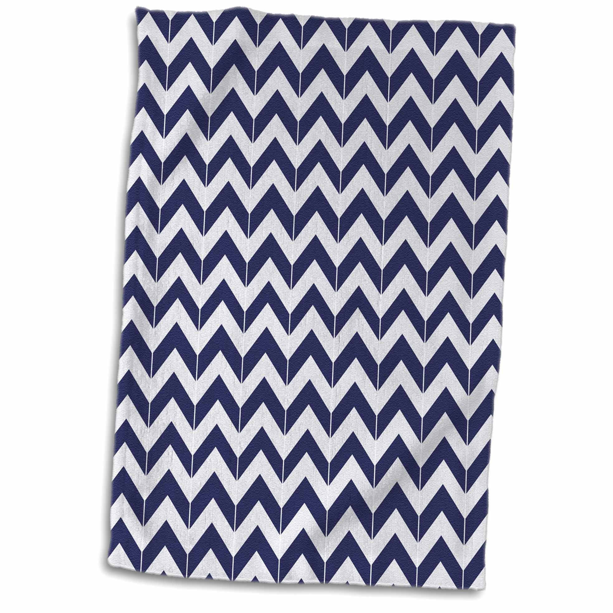 3dRose Navy Blue and White Chevron Herringbone Towel, 15 by 22inch