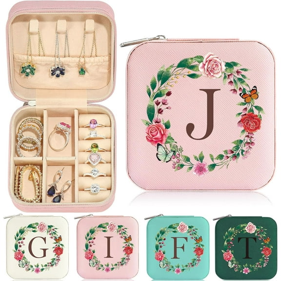 Teen Girl Gift - Birthday Gift For Girl | Initial Travel Jewelry Box For Girls | Small Travel Jewelry Case For Girl | Gift For Girl | Daughter Granddaughter Niece Gift Ideas - Letter J, Pink[Z2867]