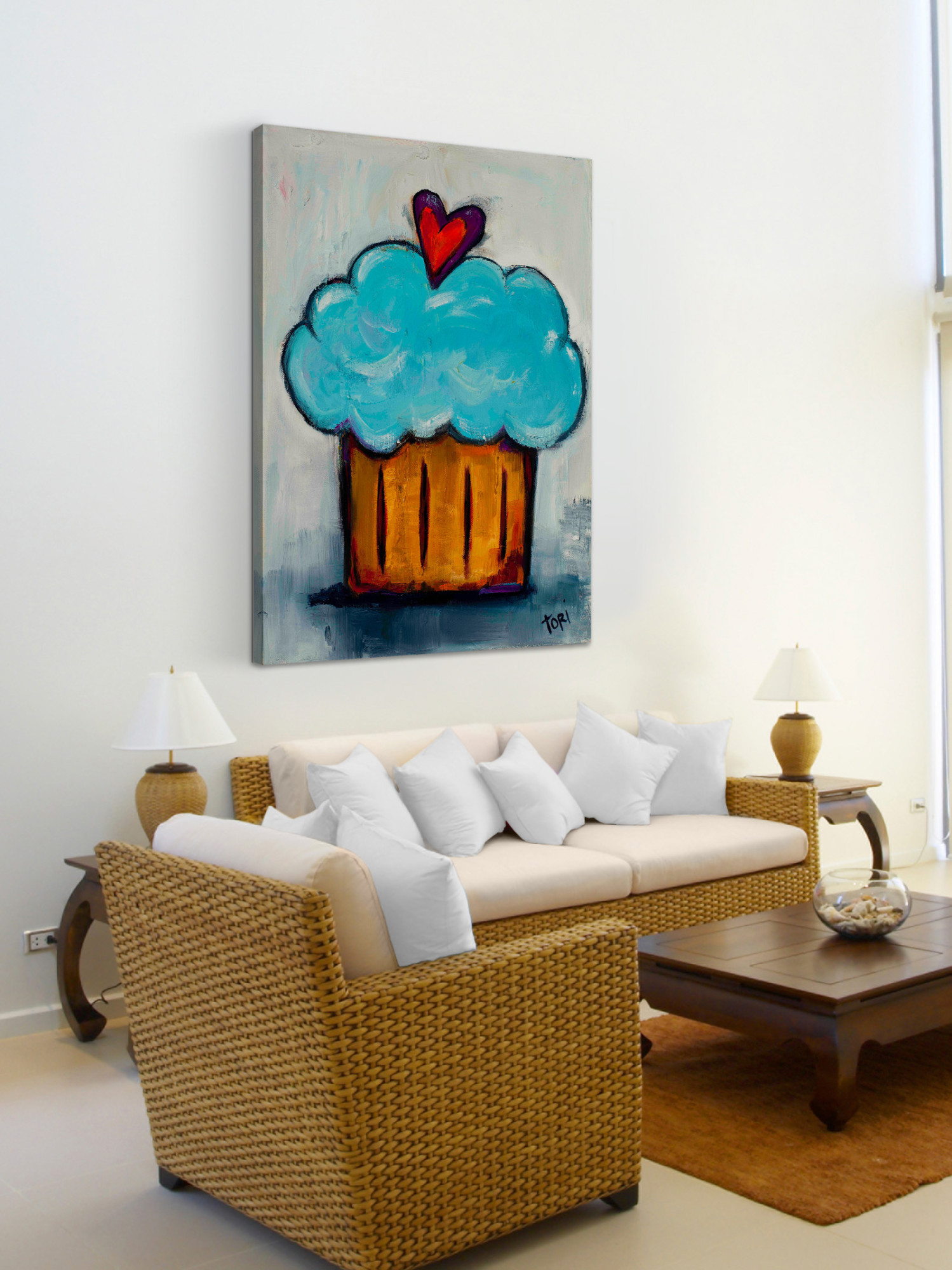 Marmont Hill "Blue Cupcake" by Tori Campisi Painting Print on Canvas