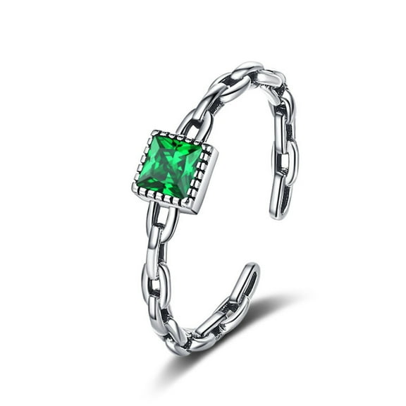 Bellitia Jewelry 925 Sterling Silver Simulated Birthstone Rings for Women, Green Emerald Ring for Women Adjustable Rings Jewelry Gift Hollow-Carved Design