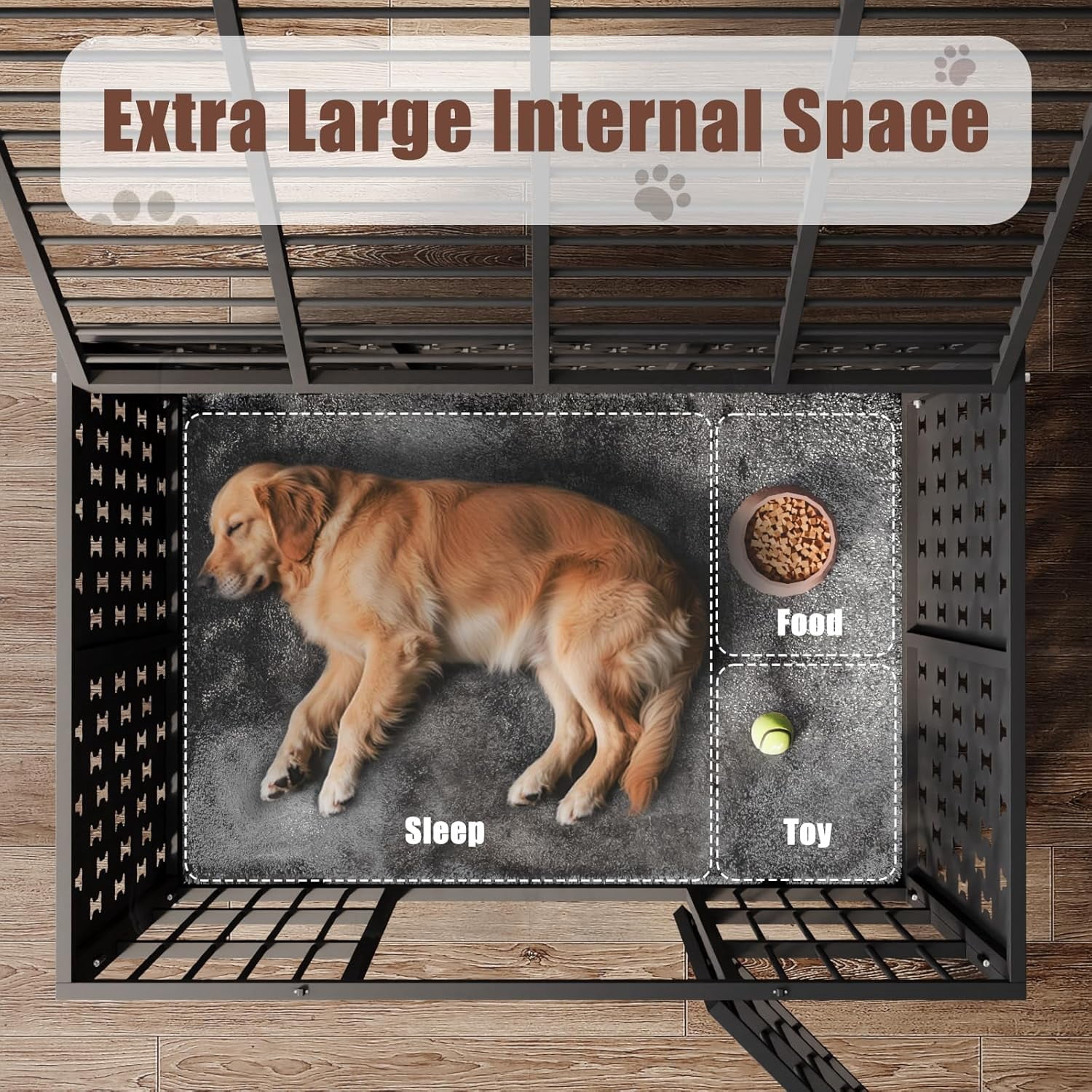 Waleaf 48 inch Heavy Duty Indestructible Dog Crate, Escape Proof Dog Cage with Enclosed Design, High Anxiety Dog Crate for Large Dogs, Lockable Wheels and Removable Trays, Large