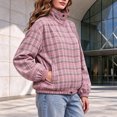 thumbnail image 6 of Xdegoge Bomber Jackets for Women Fall Plaid Stand Collar Long Sleeve Zip Up Outerwear Fall Winter Lightweight Casual Vintage Streetwear Coats Pink S, 6 of 8