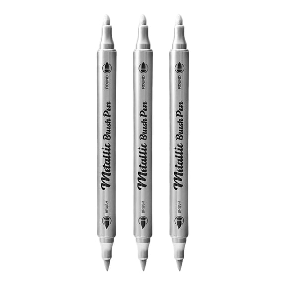VMWMSSR Dual Tip Metallic Acrylic Paint Markers 3 Pack Paint Pen Set For Rock Glass Wood Ceramic Diy Craft Art(Silver-6.69")