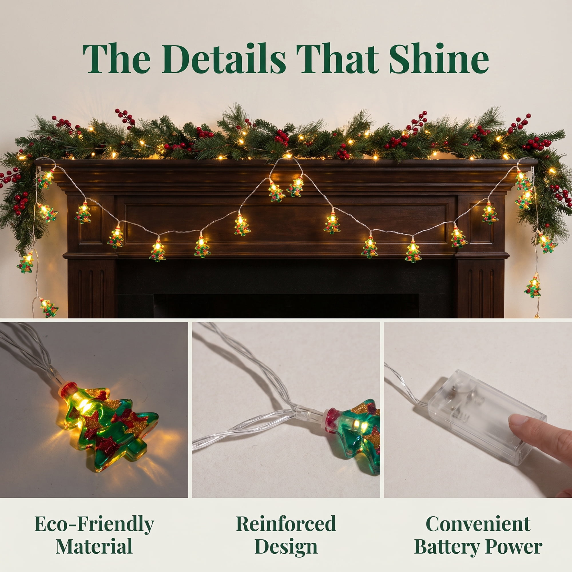 Unique Bargains Fairy Lights for Decor and Festive 6.6 ft Christmas Tree Battery Operated