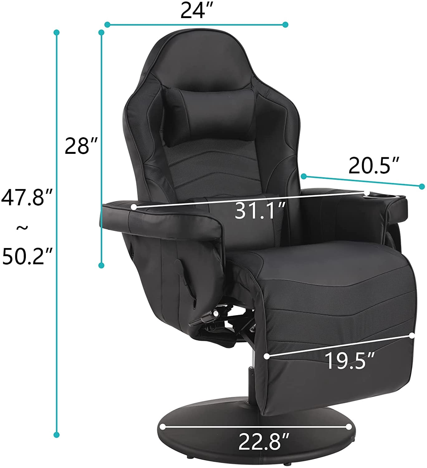 LVUYOYO Massage Gaming Chair Ergonomic PU Leather High Back Adjustable Seat Width