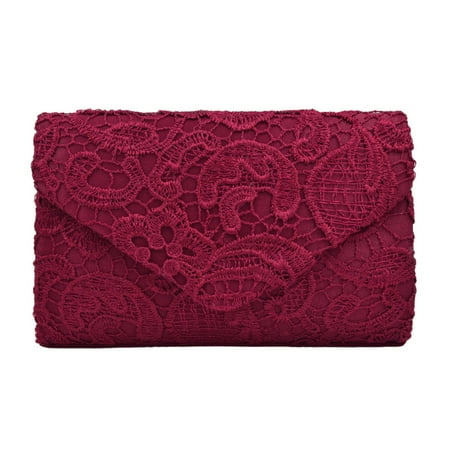 Lace Paisley Floral Fabric Satin Envelope Flap Clutch Evening