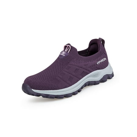 

Wazshop Womens Walking Shoes Mesh Sneakers Slip On Athletic Shoe Lightweight Breathable Flats Unisex Trainers Flat Comfortable Purple 5.5