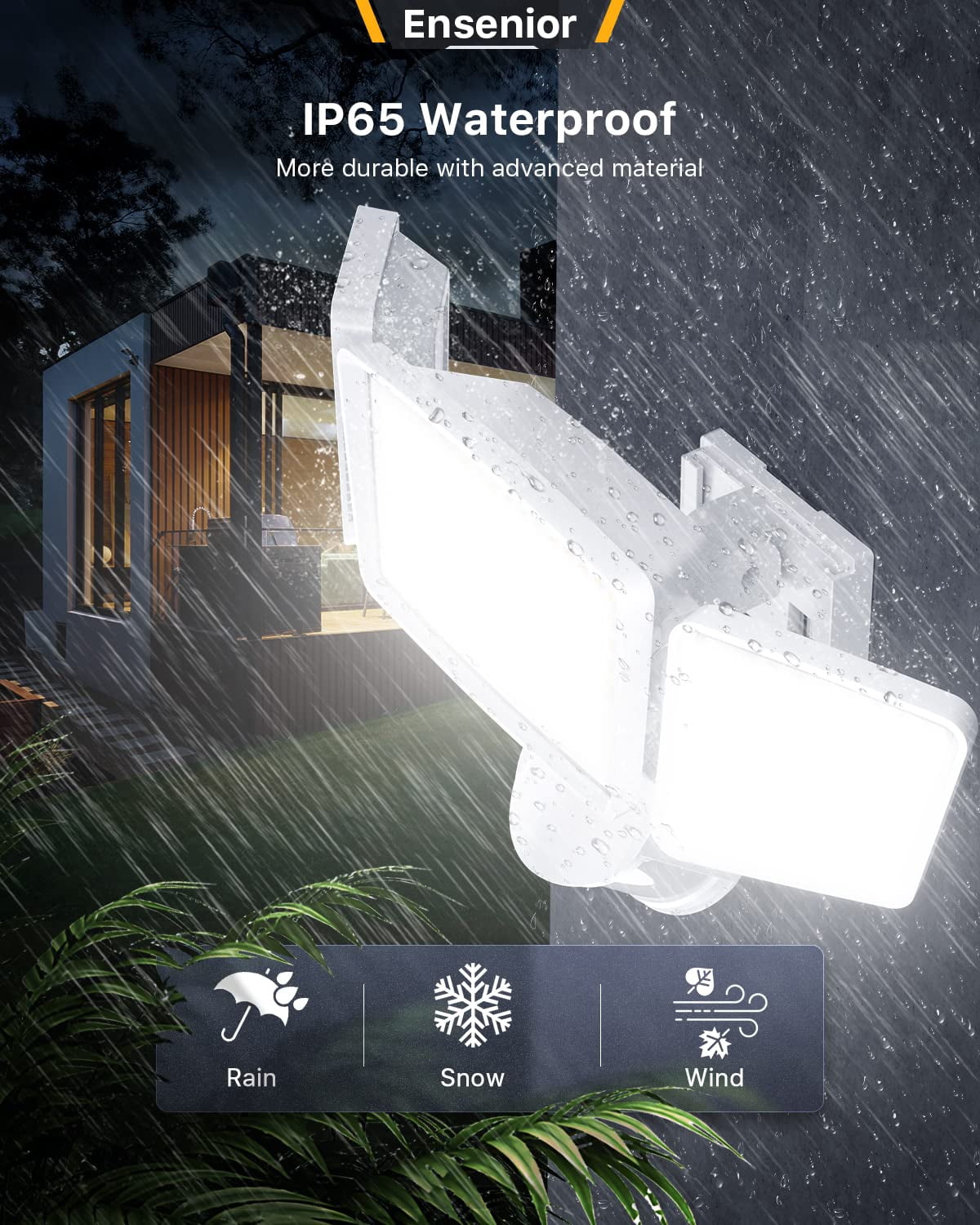 Ensenior 5 Motion Sensor Modes Solar Security Light, 1800LM 270° Wide Angle 3 Heads LED Flood Lights, IP65 Waterproof Wall Lights, Separate Solar Panel Remote Control Solar Lights Outdoor 2 PACK