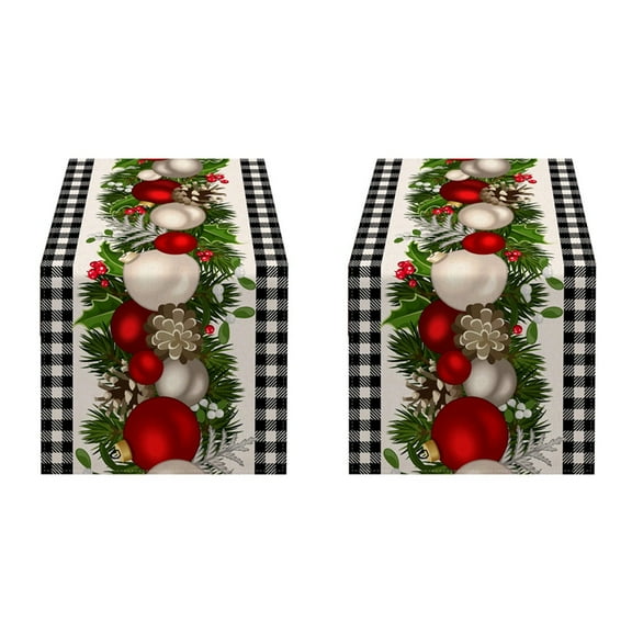 Rollbacks & More 2X Black and White Gingham Christmas Table Runner Check Plaid Xmas Decoration Holiday Home Kitchen Decor