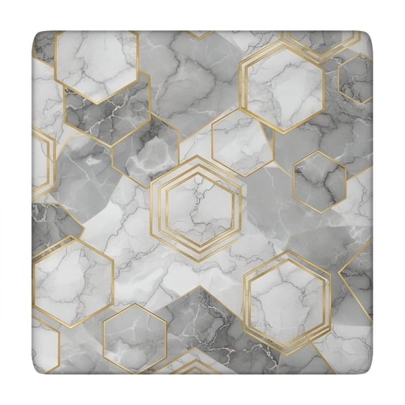 Gray Marble Gold Hexagon Pattern Square Fitted Tablecloth with Elastic Edge,Square Table Cover,Washable Elastic Table Cover for Home Kitchen Party Decor 34"x34"