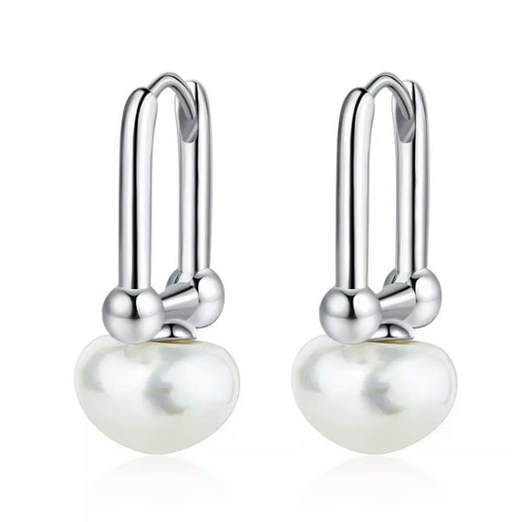 GKNET Natural Pearl Drop Earrings Women 925 Silver Oval Hoop Huggie Earrings