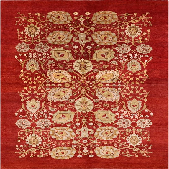 Ahgly Company Indoor Square Mid-Century Modern Red Oriental Area Rugs, 7' Square