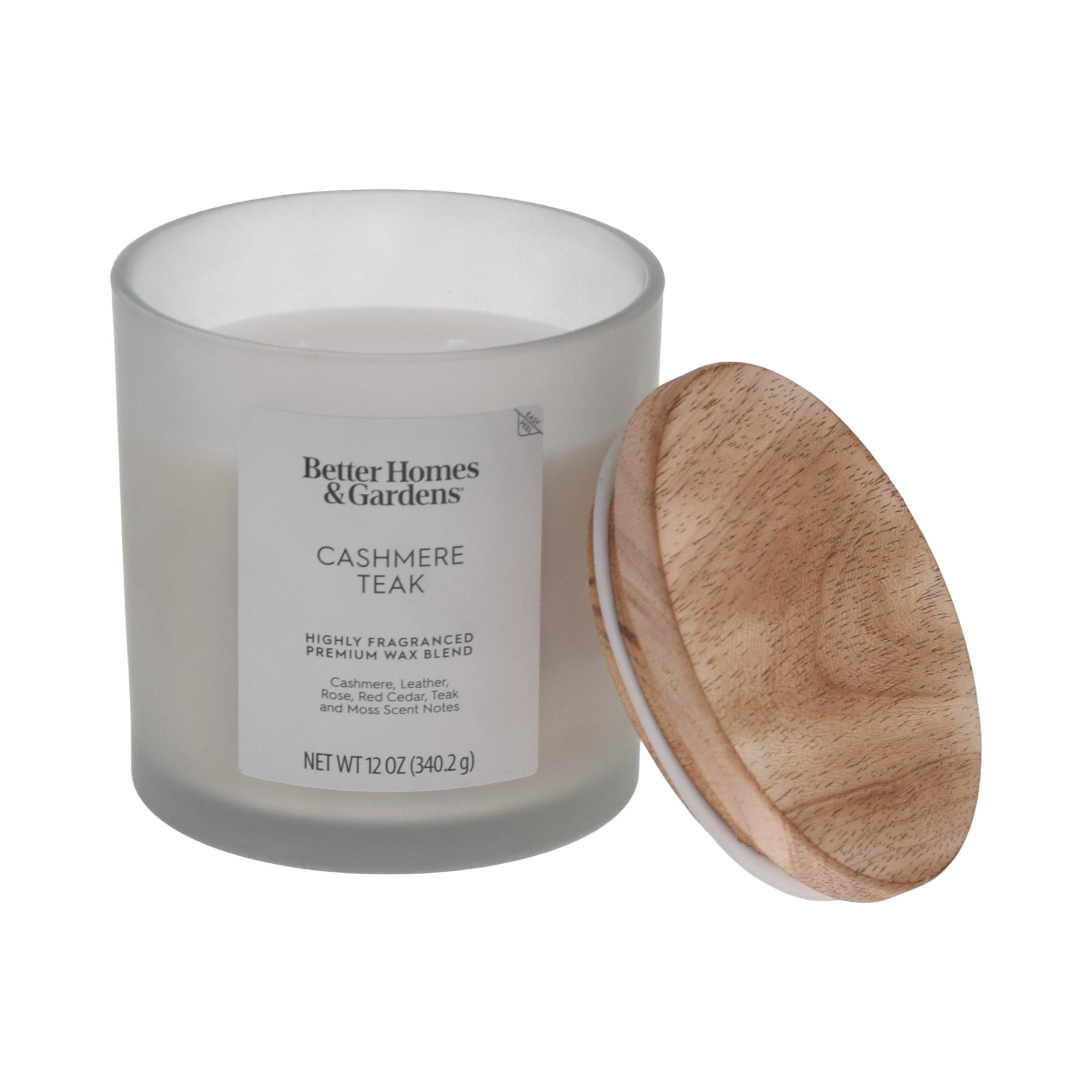 (4 pack) Better Homes and Gardens Cashmere Teak Scented 2-Wick Frosted Jar Candle 12oz.