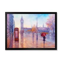 Designart 'Big Ben and Woman With Red Umbrella In London Street' French Country Framed Art Print