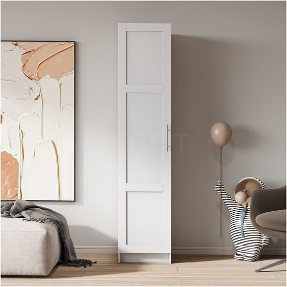 JERFIT White Tall Storage Cabinet with Doors & Adjustable Shelves, Wall Mounted or Freestanding Organizer for Kitchen, Bathroom, Laundry Room & Garage