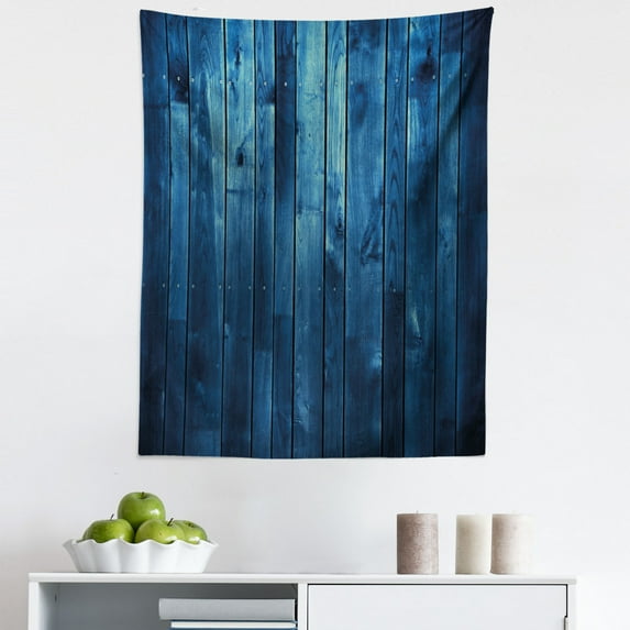 Dark Blue Tapestry, Wooden Planks Texture Image Board Floor Wall Lumber Rustic Country Life, Fabric Wall Hanging Decor for Bedroom Living Room Dorm, 5 Sizes, Pale Blue Dark Blue, by Ambesonne