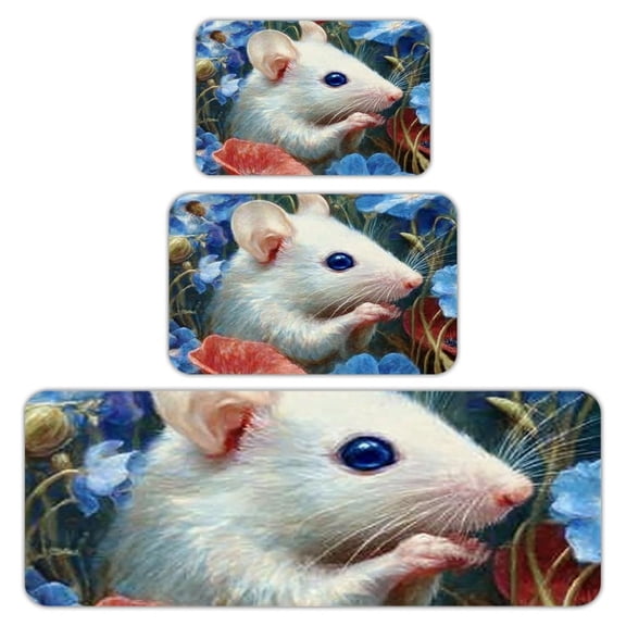 RKSupls Kitchen Rug Set 3 Piece Anti-Slip Flannel Floor Mats, Mouse Wildflowers Washable Absorbent Runner Mats for Kitchen Bathroom Home Decor