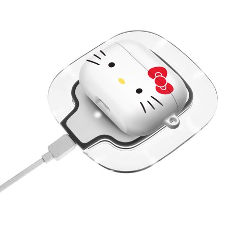 Sanrio AirPods Pro Case Key Ring Keychain Key Holder Hard PC Shell Strap Hole Cover - Face Hello Kitty White