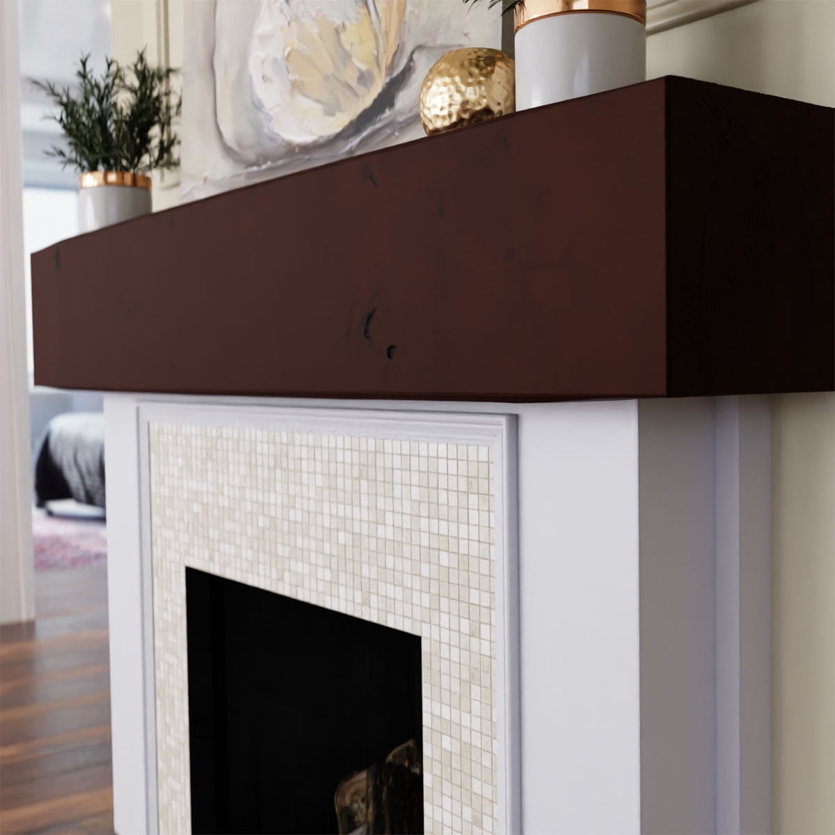 Ekena Millwork 8"H x 8"D x 72"W Knotty Pine Faux Wood Fireplace Mantel, Natural Pecan