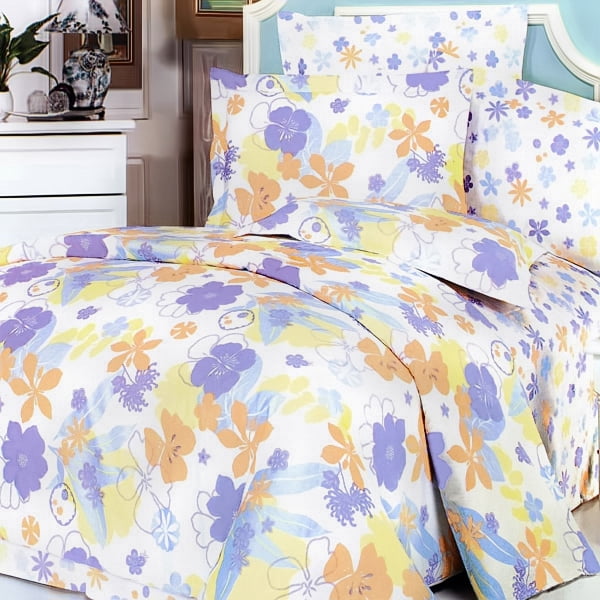 Purple Orange Flowers 100 Cotton 4pc Comforter Cover Duvet Combo King Size Com Purple Orange Flowers 100 Cotton 4pc, Purple King Size Bedding Cotton