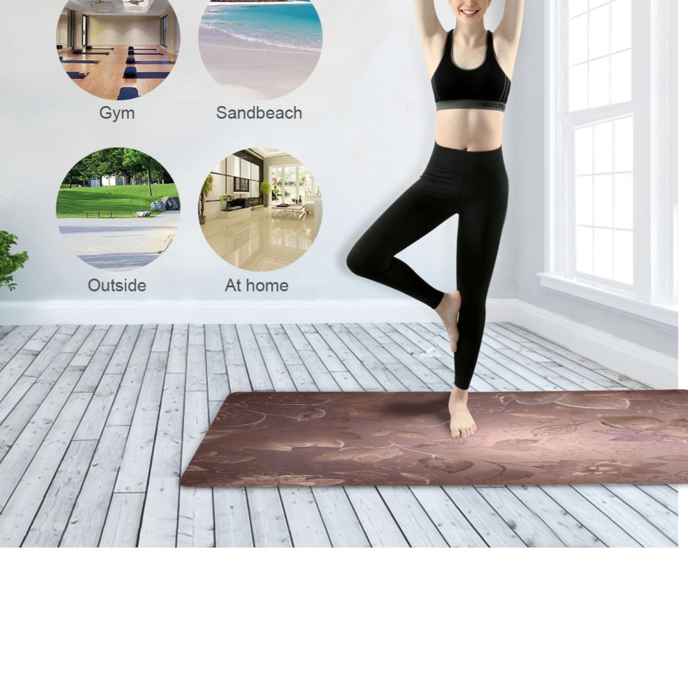 BZSMCE Yoga Mat Women Fitness Mat Elegant Gold Floral Tapestry Pattern
