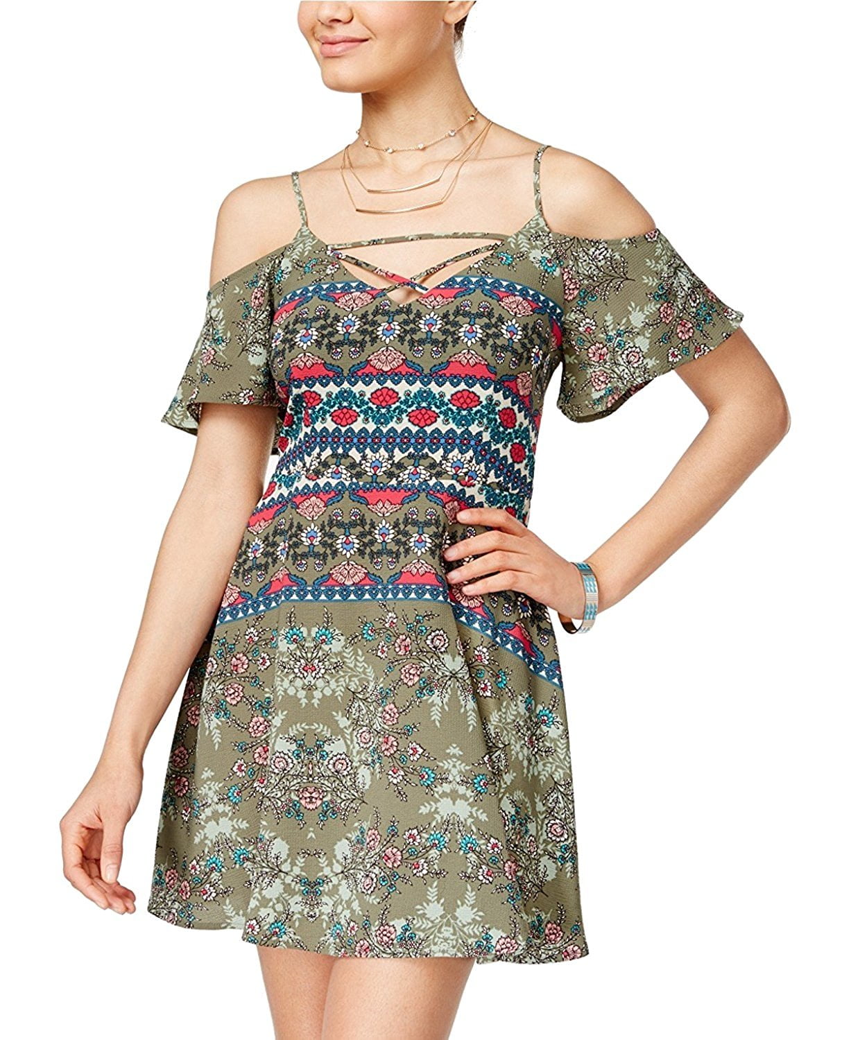 cold shoulder flare dress