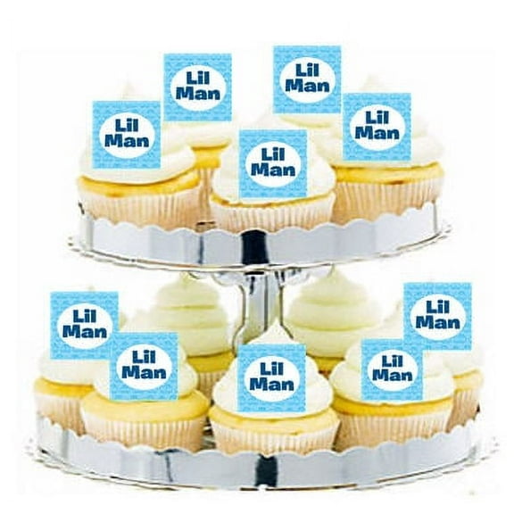 24pk Happy Birthday Baby SHower Lil Man  Edible Cupcake  Decoration Toppers / Picks