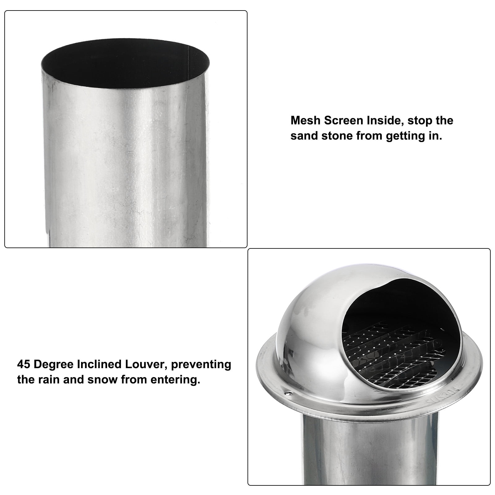 Uxcell 3" Round Soffit Air Vents, 304 Stainless Steel Louver Grille Vent Cover Mesh Grill Hood for Kitchen Bathroom