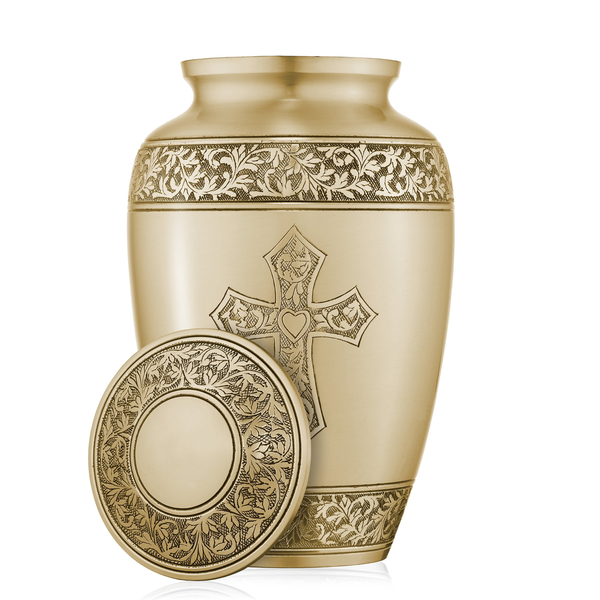 Reminded Adult Cremation Memorial Urn for Human Ashes, Gold with Black Stripe Brass Funeral Urn with Velvet Bag