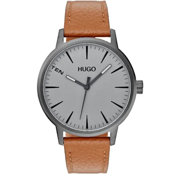 Hugo Boss Stand 1530075 Gray Dial Brown Leather Strap Quartz 42MM Mens Watch