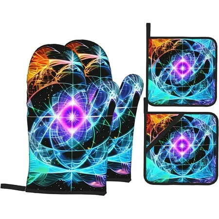 

Dimensional Space Oven Mitt and Pot Holder Set Heat Resistant Oven Mitt Grill Mitt and Pot Holder Suitable for Kitchen Cooking and Baking and Microwave Oven (4 Pieces Set).