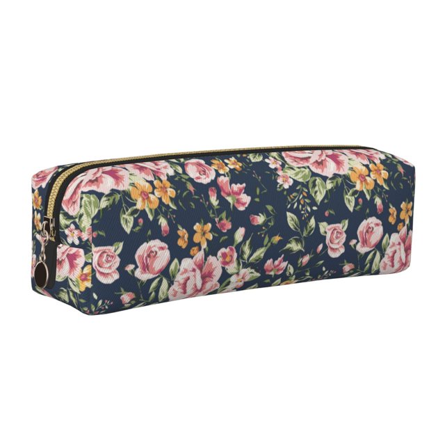 Balery Vintage Floral Estuche de Lápices de Cuero Impreso, Estuche para Suministros de Arte, Estuche de Lápices con Cremallera, Estuche de Almacenamiento de Papelería