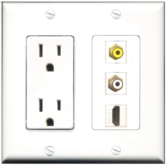 Ultra Spec Cables 15 Amp Power Outlet 1 Port HDMI 1 Port RCA 1 Port RCA Yellow Wall Plate