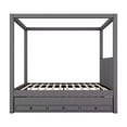 thumbnail image 5 of Full Size Upholstery Canopy Platform Bed with Trundle and 3 Storage Drawers, Solid Wood Captain Bed with 4-Poster Canopy Roof and Strong Slats Support for Bedroom, No Box Spring Needed, Gray, 5 of 7