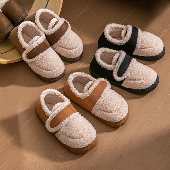 Hinvhai Closed Back Slippers for Women Plush House Slippers Warm Outdoor Women's Slippers Anti-skid Coffee 7.5-8.5(40)