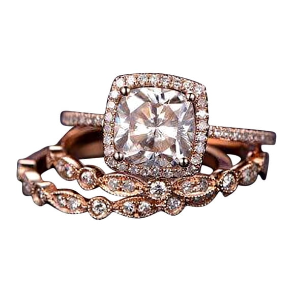 2 Carat Cushion Moissanite and Moissanite Trio Wedding Set with 18k Gold Plating