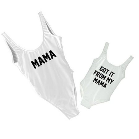 White Infant One Piece - Mother Girl Swimwear Mommy and Me Matching One Piece Beach Wear Family Letters Print Sporty Monokini