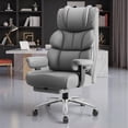 thumbnail image 7 of Office Desk Chair, Big and Tall Leather Gaming Chair with Footrest, Wide Ergonomic  Executive High-Back Reclining Computer Chairs, Swivel Rolling Wheels and Padded Lumbar Support, Gray, 7 of 7