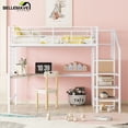 thumbnail image 3 of Bellemave Full Size Loft Bed with Staircase and L-shaped Desk Industrial Metal Loft Bed with Dresser Wardrobe and Guardrails Full Loft Bed Frame for Teen, No Box Spring Needed, White, 3 of 12