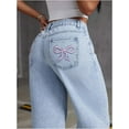thumbnail image 6 of Womens High-Waisted Wide-Leg Y3k Jeans Fashion Casual Pants with Bow Embroidered Pockets,M, 6 of 7