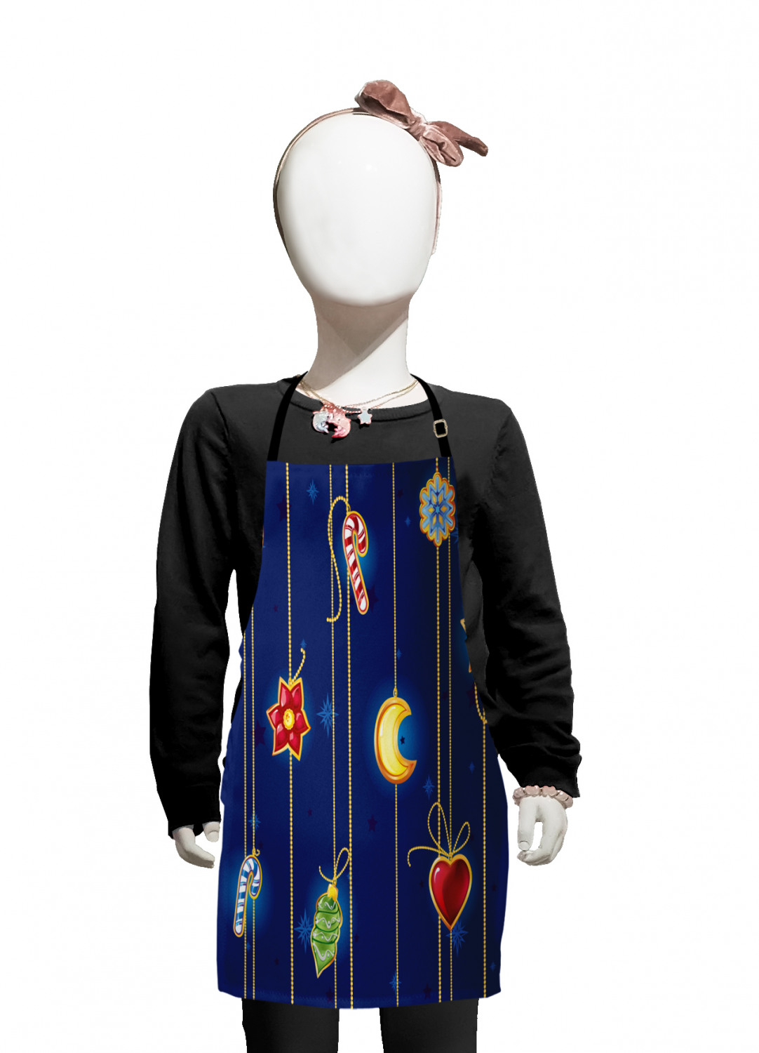 Christmas Kids Apron, Celebratory Object on Stripes Star Moon Candy ...